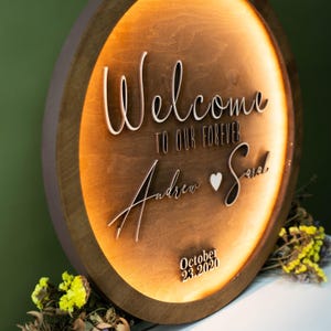 Custom Wedding Logo Sign | Battery Operated LED Sign for Wedding Decor | Personalized 3D Wood Backlit Sign | Cordless Wedding Backdrop Light