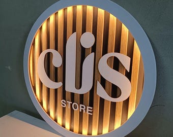 Illuminated Wooden Business Logo Sign: Custom Oak Wall Decor