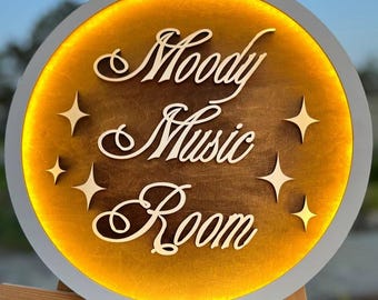 Wooden Sign for a Music Studio | Personalized LED Backlit Wooden Logo Sign | LED Sign for a Recording Studio