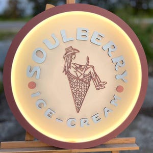 Kundenspezifisches 3D Logo beleuchtetes Eisschild Eiscreme-Werbeschild aus Holz, Geschäftslogo