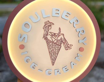 Custom 3D Wooden Logo Sign: Light-Up Ice Cream Shop Decor
