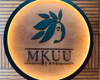 Personalized Illuminated Beauty Salon Sign: 3D Wood Logo Decor