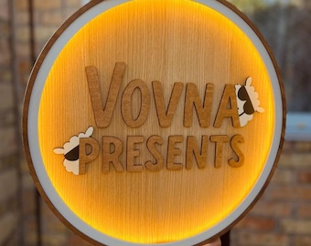 Personalized sign for your business Trade show and event sign Wooden sign with LED lighting