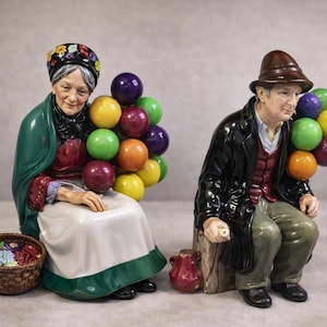 Vintage Royal Doulton Balloon Seller Figurines, The Balloon Man & Old Balloon Seller, English Ceramic Pair