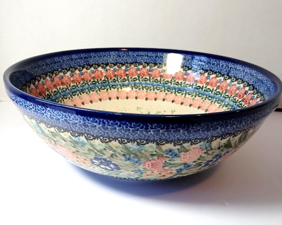 Unikat Polish Pottery Bowl 13” Signed T Liana Ceramika Artystyczna