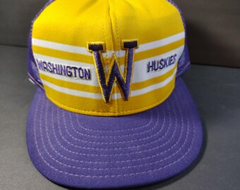 Vintage Washington Huskies Trucker Hat: 80s/90s AJD Super Stripe Snapback