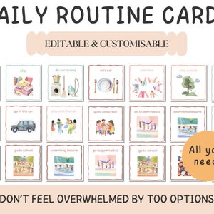 Tarjetas de rutina diaria / Horario visual para niños / Tarjetas de ritmo diario / Tarjetas de horario visual para niños pequeños / Editables