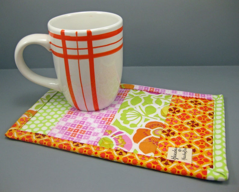 Mug Rug with modern fabrics modern gift for tea or coffee Etsy
