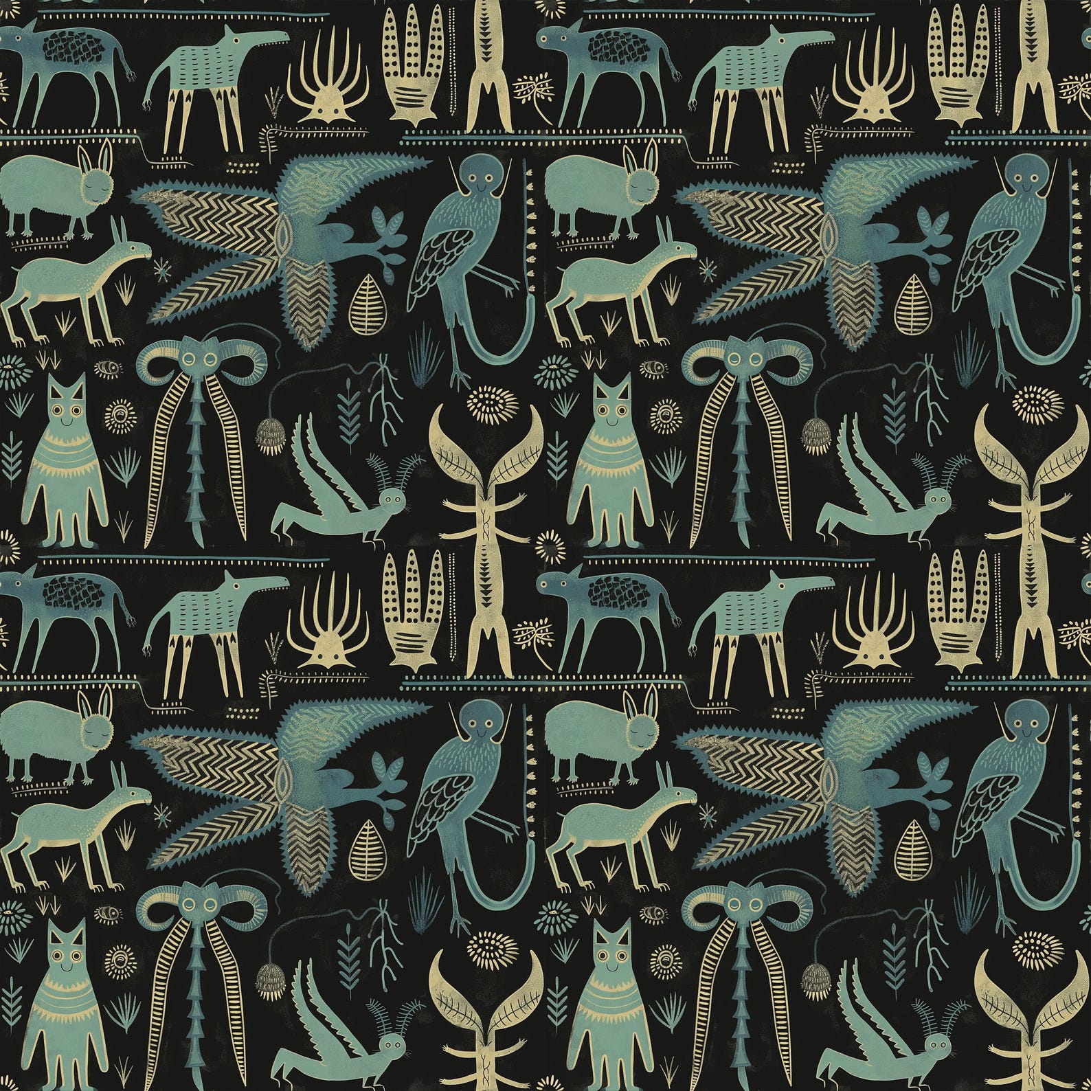 Blue Poco Cryptid Folk Art Seamless Pattern No. 2 - Etsy