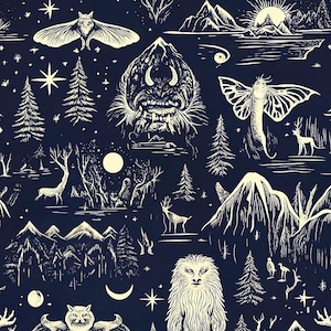 Cryptid Seamless Pattern With Mythical Creatures, Forest Design - Etsy