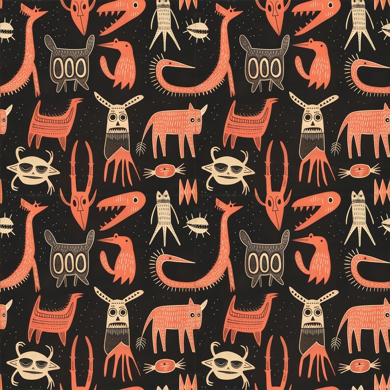 Whimsy Cryptids Seamless Folk Art Cryptid Pattern | Whimsical Creature Surface Design ...