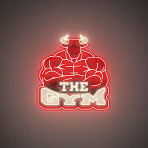 Gym Neon Sign, Muscle Neon LED Light, Strong bull Neon Sign, Man Cave Light, Gift for Boyfriend, Back to School Gifts
