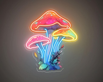 Mushroom Neon Sign, Psychedelic Room Decor, LED Wall Art