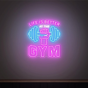 Life Is Better At The GYM Neon Sign, GYM wall decor, GYM neon sign, Fitness Club Neon Sign, Cross Fit Sign, Gym Workout Room Sign