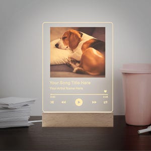 Custom Pet Photo, Music Photo Name Night Light, Custom Photo Music Plaque, Personalized Song Acrylic Plaque, Bedroom Decor, LED Nightlight