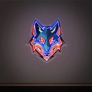 Wolf head LED sign, UV Printing neon sign, Neon wolf light, Custom wolf neon sign, Jungle theme neon sign, forest predator