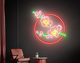 Sakura Cherry Blossom Minimum 25" Neon Sign, Japanese Style Wall Art, Custom Flower Decor