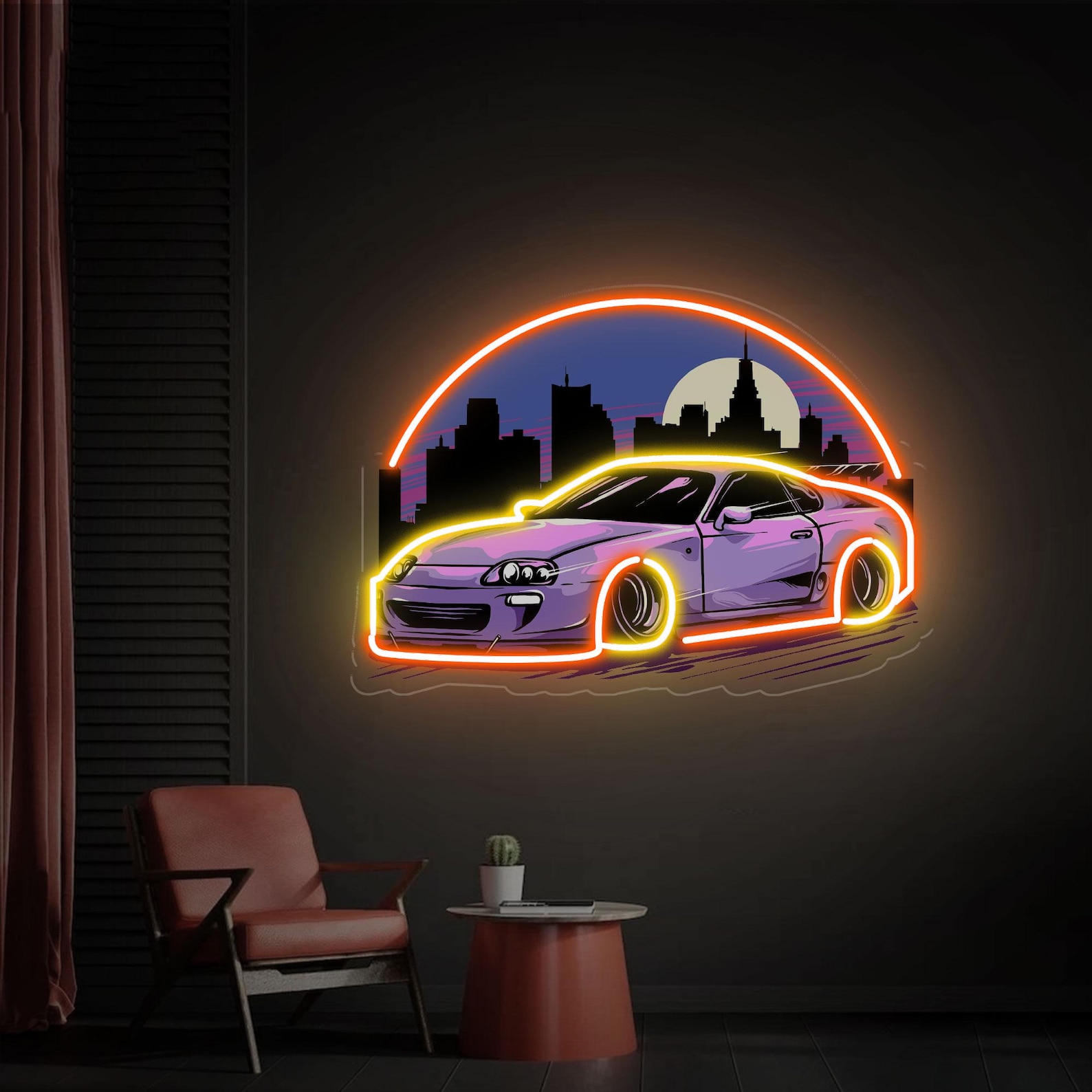 Sport Car Midnight LED Neon Sign Light Pop Art, Garage LED Sign, Racing ...