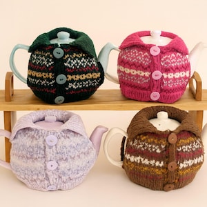 Handmade Knitted Cardigan Teapot Cosy, Fair Isle Design - fits a 6 cup teapot