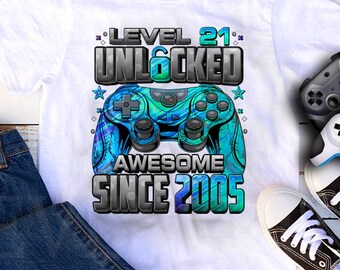 level 21 Unlocked Shirt, Gamer 21th birthday Shirt Boy for 21 Year old Birthday boy, Birthday Shirt 21, Awesome Since 2005 Shirt For Gamers