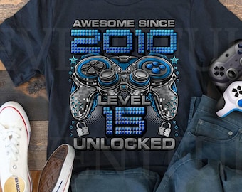 Maglietta livello 15 sbloccato, maglietta per il 15° compleanno da gamer per ragazzo di 15 anni, maglietta di compleanno 15, fantastica maglietta dal 2010 per gamer