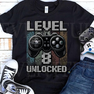 Level 8 Unlocked Shirt, Gamer 8.Geburtstag Shirt Junge für 8-jähriges Geburtstagskind, Geburtstags Shirt 8, Super seit 2016 Shirt für Gamer
