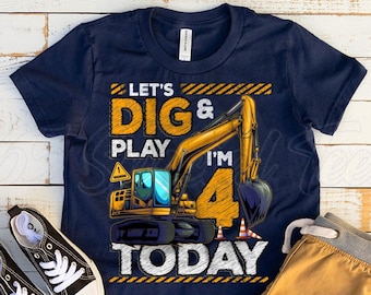 Construction Birthday shirt 4, 4th birthday boy shirt construction, 4th birthday excavator shirt, 4th birthday construction roller shirt