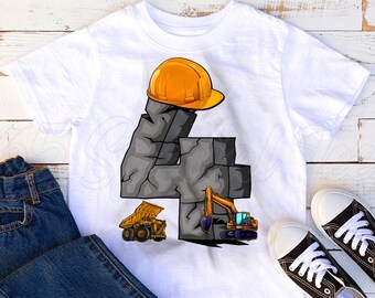 Construction Birthday shirt 4, 4th birthday boy shirt construction, 4th birthday excavator shirt, 4th birthday construction roller shirt