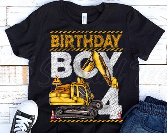 Construction Birthday shirt 4, 4th birthday boy shirt construction, 4th birthday excavator shirt, 4th birthday construction roller shirt