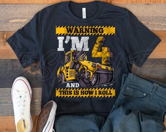 Construction Birthday shirt 4, 4th birthday boy shirt construction, 4th birthday excavator shirt, 4th birthday construction roller shirt