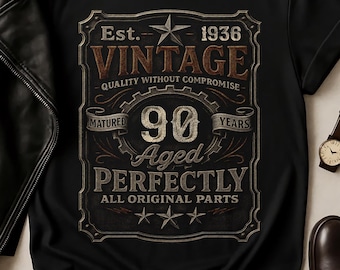 Vintage 90th Birthday Shirt, Aged 90 Perfectly Est 1936, Retro Birthday Gift Unisex, Classic Milestone Tee, 90th Birthday Gift For Him Her