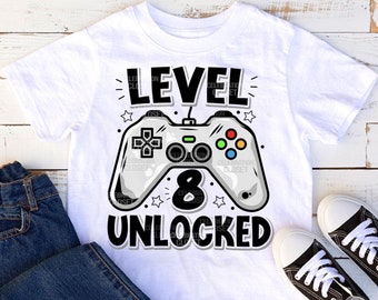 level 8 Unlocked Shirt, Gamer 8th birthday Shirt Boy for 8 Year old Birthday boy, Birthday Shirt 8, 8th Birthday Shirt For Gamers