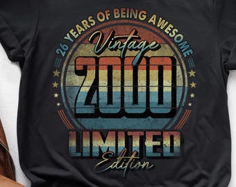 26 Years of Being Awesome, Vintage 26th Birthday Shirt, Vintage 2000 Shirt, 26th Birthday 2000 Shirt, 26th Birthday Gift For Him Her