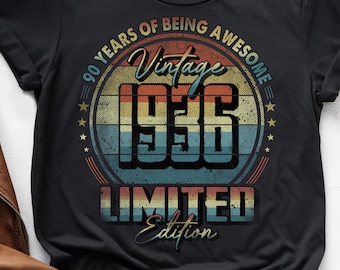 90 Years of Being Awesome, Vintage 90th Birthday Shirt, Vintage 1936 Shirt, 90th Birthday 1936 Shirt, 90th Birthday Gift For Him Her