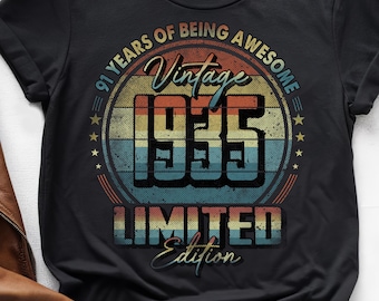 91 Years of Being Awesome, Vintage 91st Birthday Shirt, Vintage 1935 Shirt, 91st Birthday 1935 Shirt, 91st Birthday Gift For Him Her