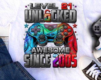 level 21 Unlocked Shirt, Gamer 21th birthday Shirt Boy for 21 Year old Birthday boy, Birthday Shirt 21, Awesome Since 2005 Shirt For Gamers