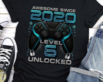 level 6 Unlocked Shirt, Gamer 6th birthday Shirt Boy for 6 Year old Birthday boy, Birthday Shirt 6, Awesome Since 2020 Shirt For Gamers