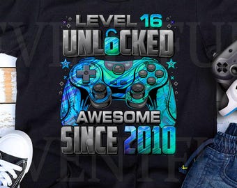 level 16 Unlocked Shirt, Gamer 16th birthday Shirt Boy for 16 Year old Birthday boy, Birthday Shirt 16, Awesome Since 2010 Shirt For Gamers