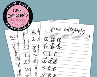 Faux Kalligrafie Tutorial - Belettering Praktijk Afdrukbaar - Kalligrafie Praktijk - Hand Belettering Praktijk - Instant Download - Faux Callig