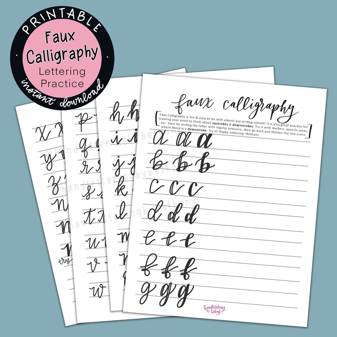 Faux Calligraphy Tutorial - Lettering Practice Printable - Calligraphy ...
