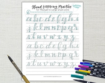 Calligraphy Practice for large brush pens, lettering practice page, instant download, Medium brush pen practice, calligraphy practice pdf