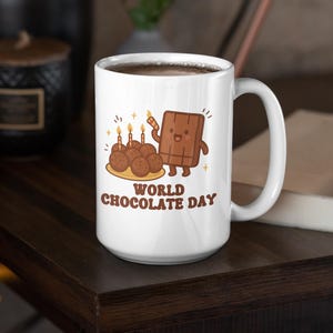 Cute Ceramic Mug for World Chocolate Day Celebration, Chocolate Lover Gift, Fun Coffee Cup, Birthday Present, Sweet Treats, Choco Day