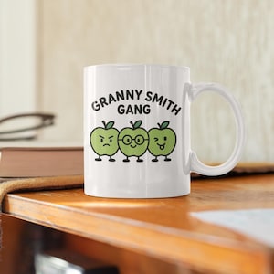 Granny Smith Gang Coffee Mug, Fun Ceramic Cups for Family Gatherings, Unique Green Apple Design, Apple Day Lovers Gift, Perfect Apple Day