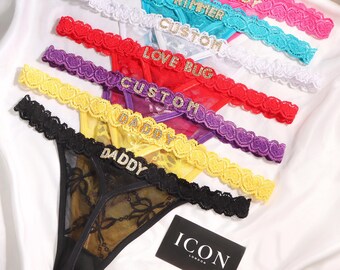 Romantic Custom Lingerie, Personalized Thong with Name, Sexy Custom Panties, Valentine’s or Anniversary Gift for Him, Handmade Lingerie