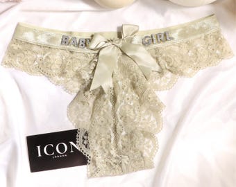 Custom Name Bridal Thong, Personalized Wedding Lingerie, Bride Gift, Honeymoon Underwear, Sexy Lace Thong, Custom Bridal Panties