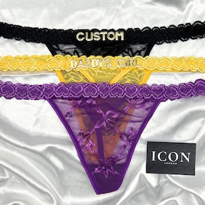 Tanga con nombre personalizado, Tanga con nombre personalizado, Tanga de encaje con nombre personalizado y letra de cristal, Regalo para él