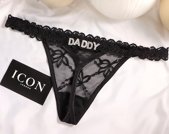 Romantic Custom Lingerie, Personalized Thong with Name, Sexy Custom Panties, Valentine’s or Anniversary Gift for Him, Handmade Lingerie