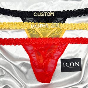 Custom Name Lace Thong, Personalised Name Thong, Custom Name Thong, Custom Thong With Gold Charms