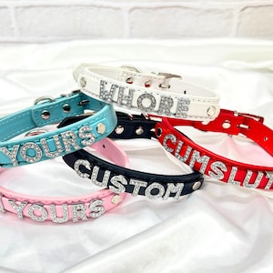 Gargantilla con letras de diamantes personalizadas, gargantilla de cuero, gargantilla con nombre personalizado, gargantilla de cosplay para papá, gargantilla para mujer, regalo para ella