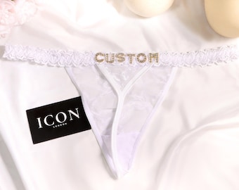 Custom Name Bridal Thong, Personalized Wedding Lingerie, Bride Gift, Honeymoon Underwear, Sexy Lace Thong, Custom Bridal Panties